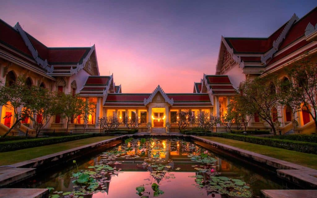 Modern university campus in Thailand with students